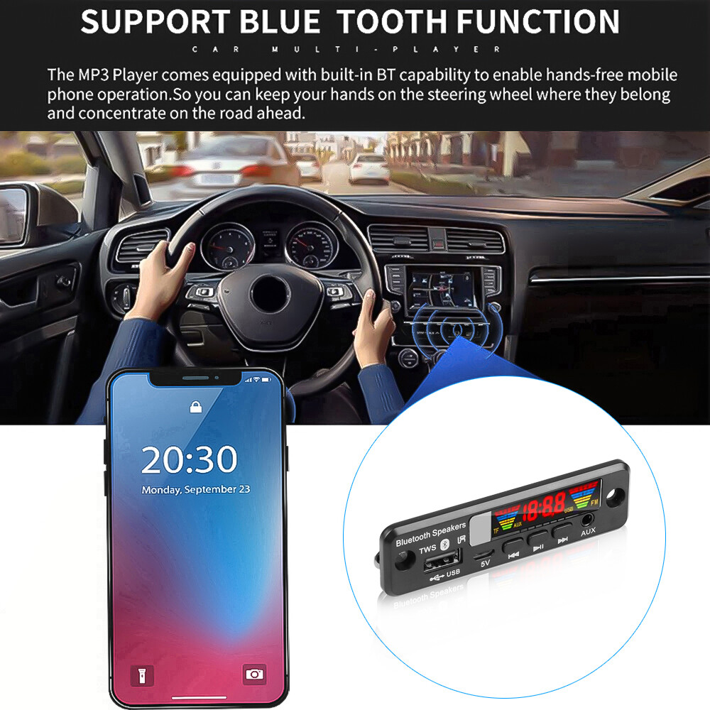 Aitemay Bluetooth 5.0 Audio Decoding Module Color Screen 5V MP3 WMA WAV USB AUX TF FM Wireless Audio Decoder Board