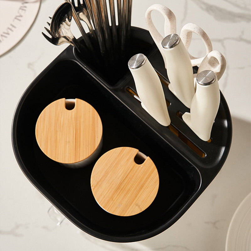 Multi-functional kitchen storage rack, chopstick barrel, spice box, seasoning jar, kitchen large capacity rotating knife holder