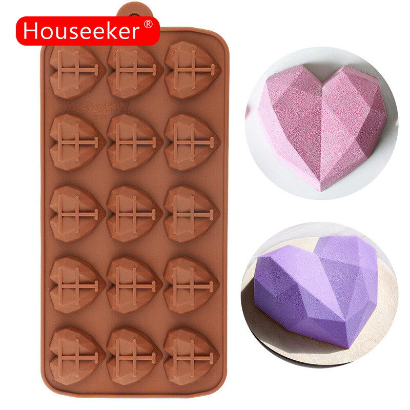Houseeker Heart Shape Chocolate Mold Silicone Cavity Diamond love Wedding Candy Baking Molds Cupcake Decorations Fondant Pastry Cake Mold