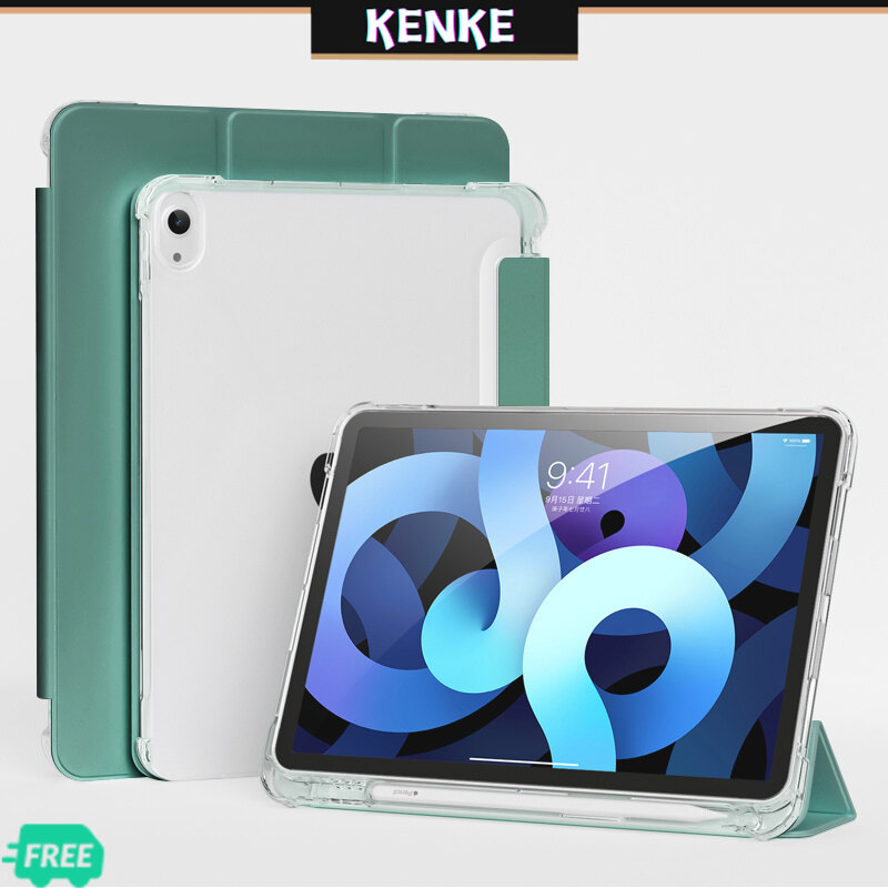 Kenke ipad 保护套三折透明笔槽，智能ipad case