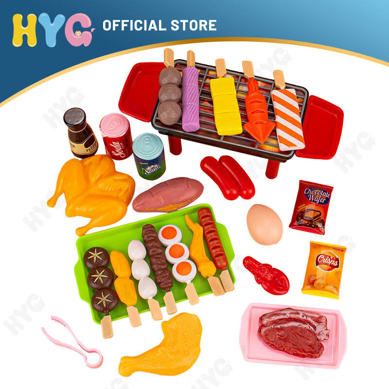 21/27PCS BBQ Grill Set Toy Kids Simulation Barbecue Pretend Food Toy Simulation kitchen Pretend Play Kitchen Kids Toys Cookware Cooking Food Barbecue Role Play DIY