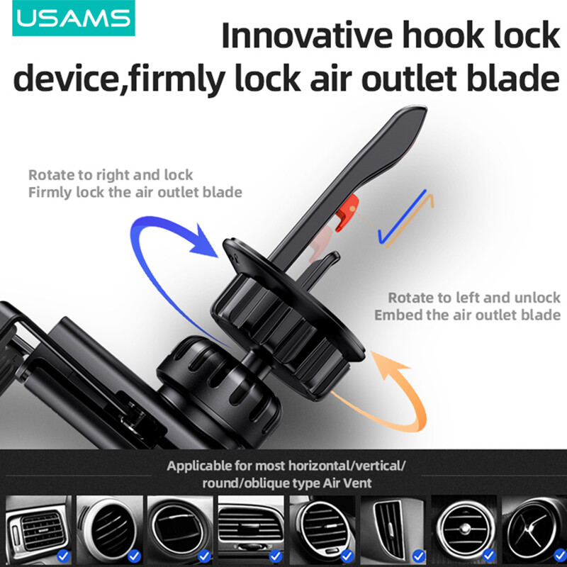 USAMS Kẹp Điện Thoại Ô Tô Trọng Lực Ẩn Cánh - Tự Động Khóa/Mở - Xoay 360 Độ