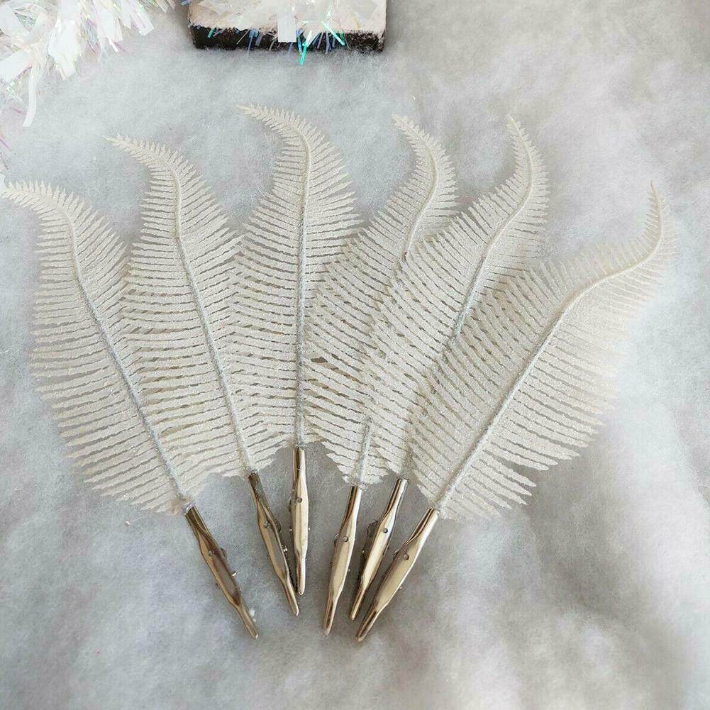 【Dizoey】 6Pcs Decorative Tree Feather Leaf with Clip Gold Silver Shiny Leaf Decoration