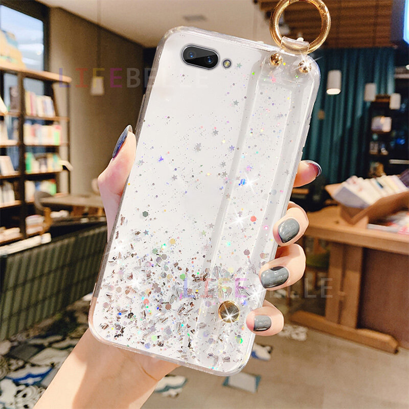 Ốp Lưng LIFEBELLE Ốp OPPO A3s /Realme C1/OPPO A12e, Với Dây Đeo Cổ Tay Đứng Ốp Điện Thoại Trong Suốt Lấp Lánh Kim Sa Lấp Lánh Thời Trang Sang Trọng Ốp Bảo Vệ Chống Sốc Chống Va Đập Bằng Silicon Mềm Ốp Lưng Nữ