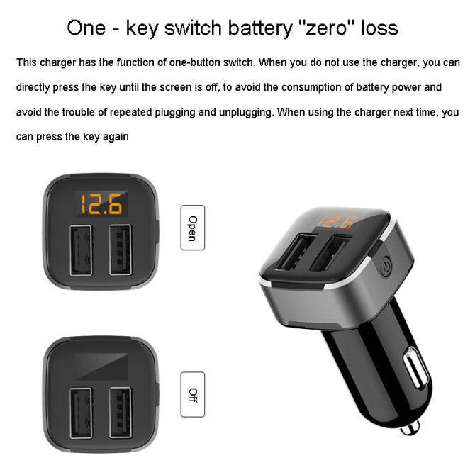 Car charger dual USB car charger multi-function digital display voltage and current with independent switch