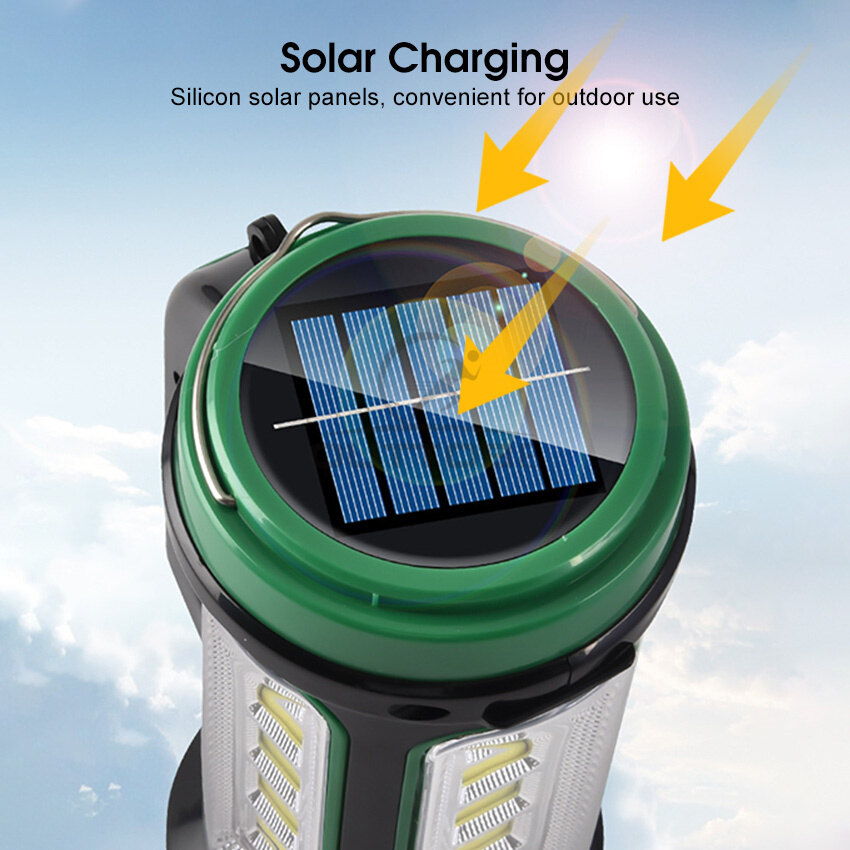 Outtobe Solar LED Flashlight Multifunctional Outdoor Torchlight Searchlight High Power Spotlight Waterproof Work Light USB Rechargeable Searchlight Handheld Flashlight Warning Light Floodlight Spotlight