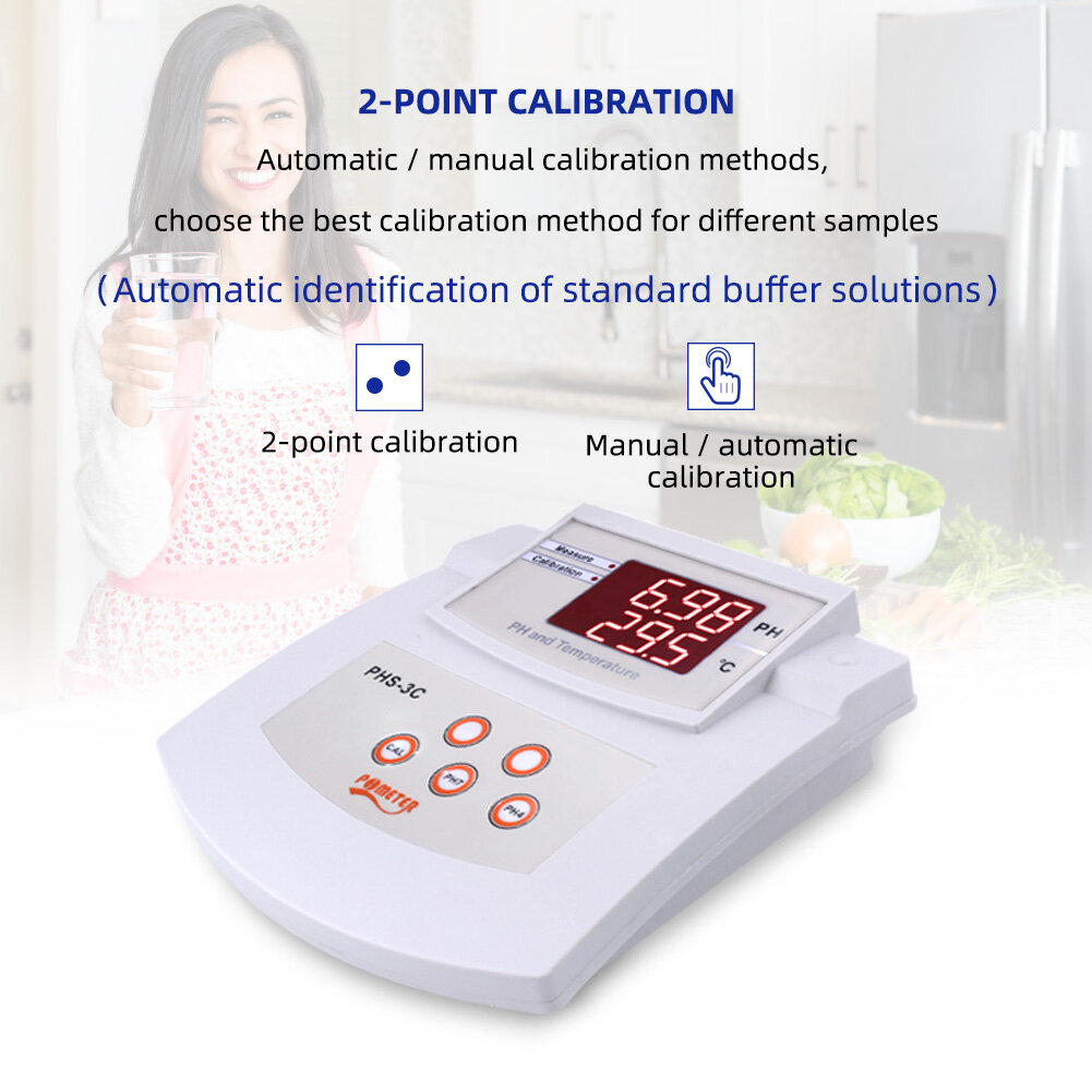RCYAGO Máy Đo Độ Axit Để Bàn PHS-3C Máy Kiểm Tra Độ PH Kỹ Thuật Số 2 Trong 1 PH/Nhiệt Độ Máy Phân Tích Chất Lượng Nước Trong Phòng Thí Nghiệm Hiệu Chuẩn Tự Động