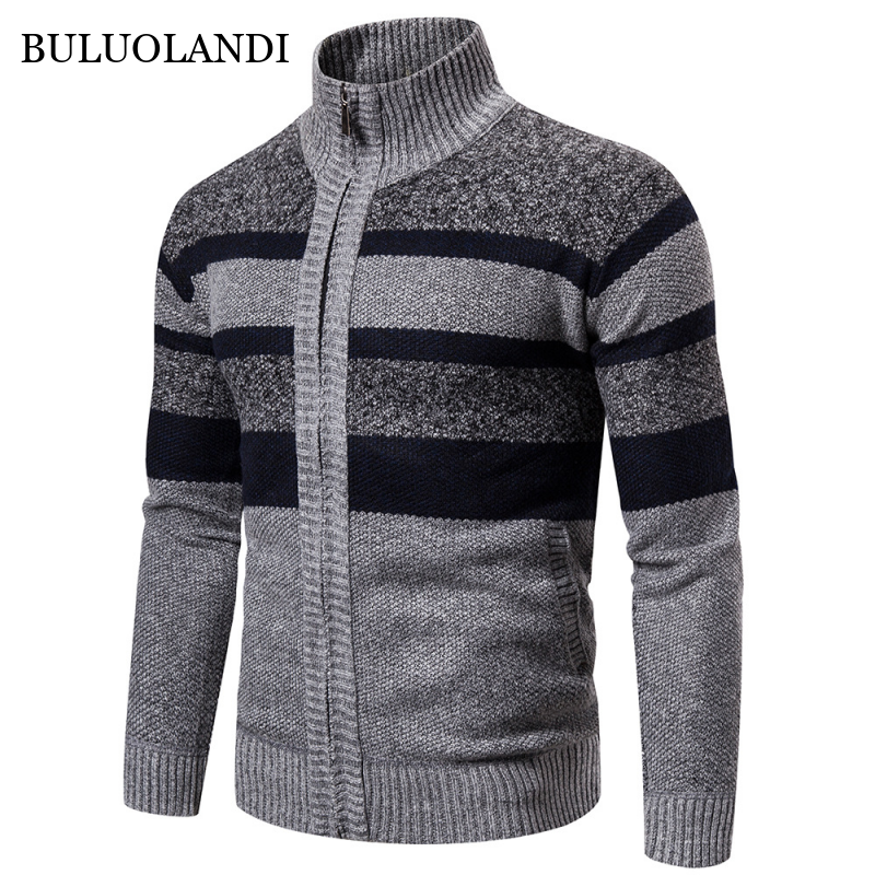 BULUOLANDI Cardigan Uomo Autunno Inverno Colore incantesimo Collo alto Giacca invernale da uomo Cappotto Cardigan con cerniera Caldo lavorato a maglia429_voghion.com