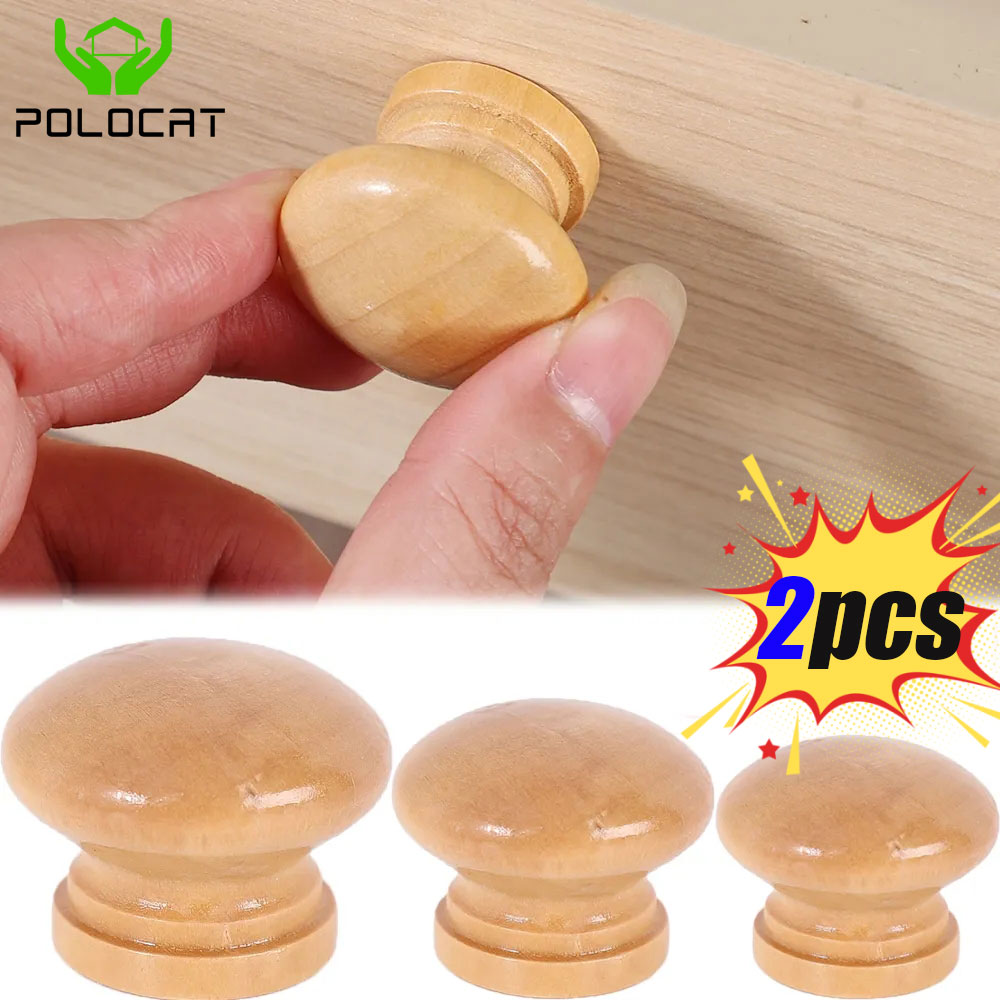 Polocat 1/2 cái núm ngăn kéo tủ quần áo tủ gỗ tự nhiên hình tròn cán bằng gỗ tay kéo cửa tay cầm nhà bếp đồ ngũ kim đồ nội thất 3 kích cỡ