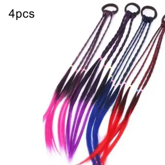 Upsee 4pcs Kids Girls Braid Wig Elastic Ties Ponytail Ring