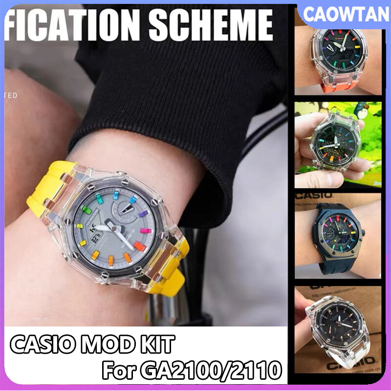 Bộ Mod Casioak Trong Suốt Mới Cho GA2100 Dây Đeo Vỏ Máy Tính Thay Thế Cho Casio GA-2100 2110 Dây Đeo Đồng Hồ Cao Su Khóa Kim Loại