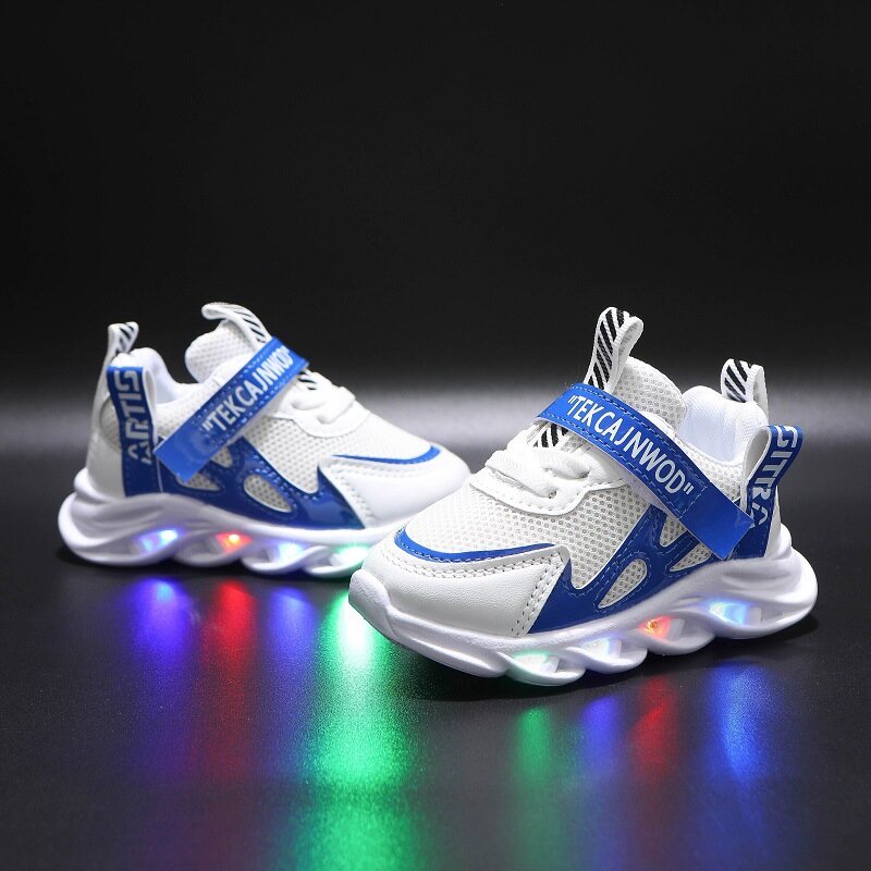 [Ready Stock] New LED Light Shoes Children's Alphabet Webbing Sneakers Mesh Breathable Children 1-6 Years Old Luminous Shoes Casual Sports Shoes
