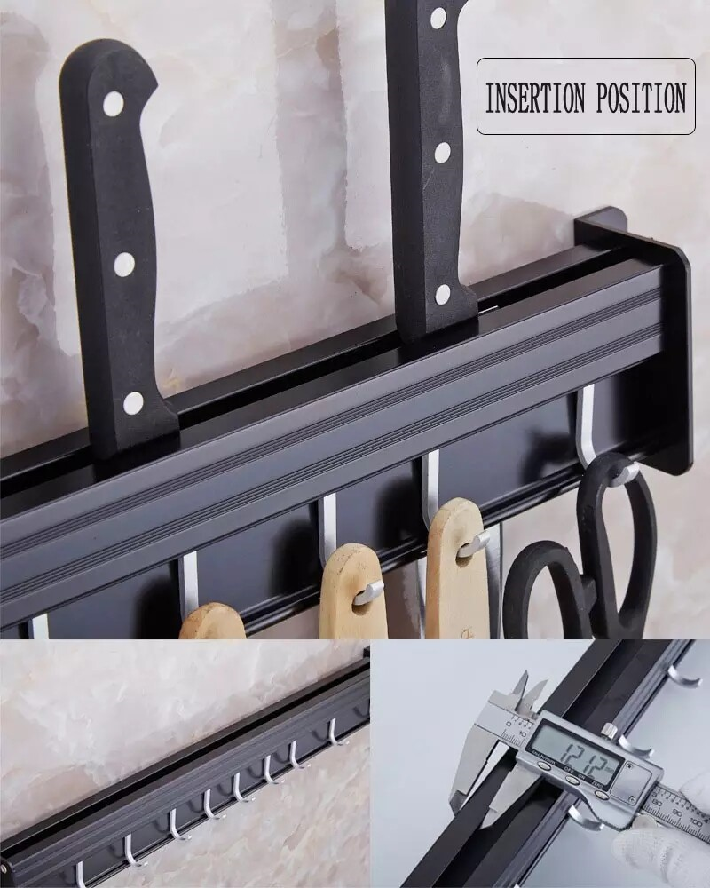 Space Aluminium Kitchen Storage Rack With Hooks Kitchen Mug Storage Tools Kitchen Utensil Holder Wall Mounted No Drilling Kitchen Chopsticks Storage Organizer