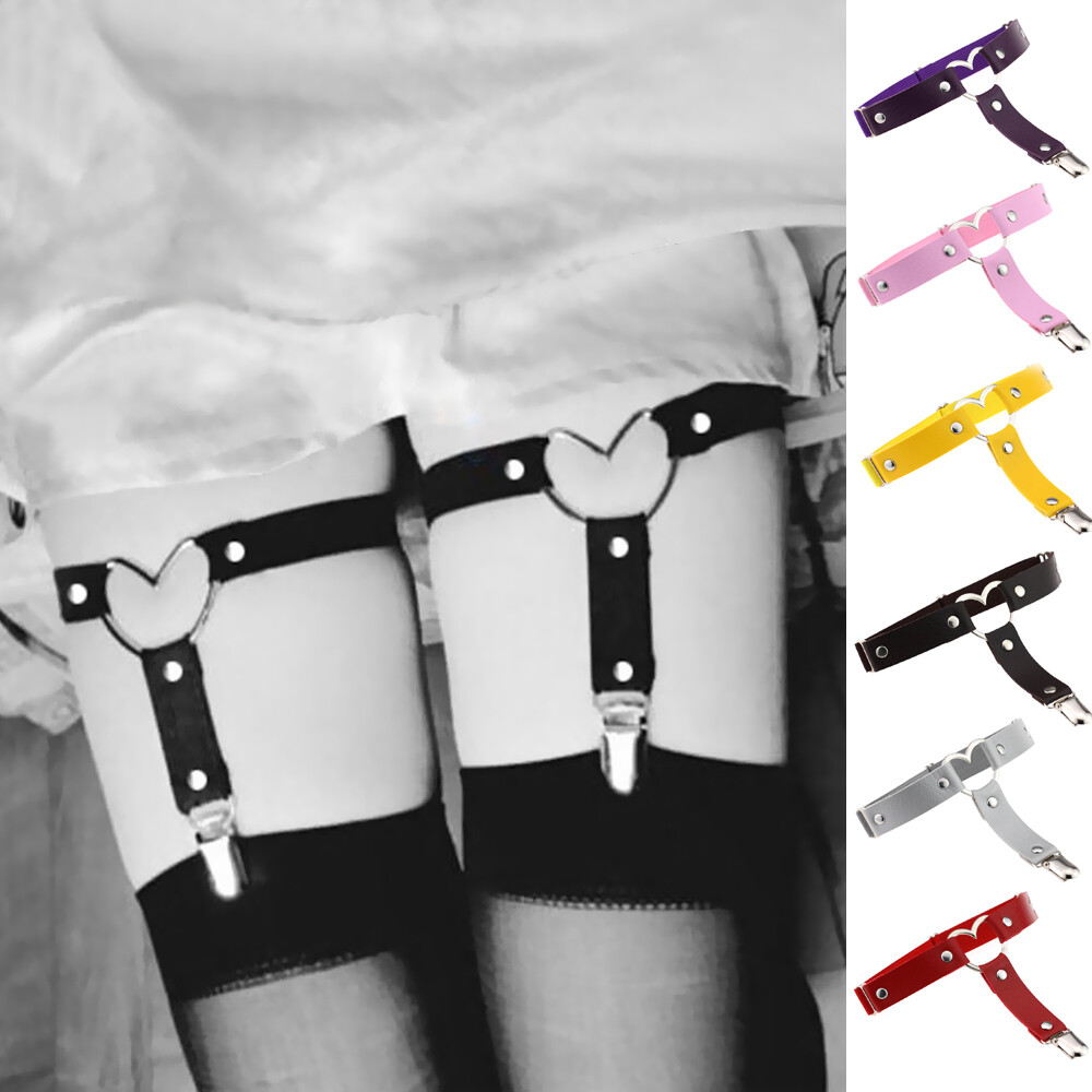 1* Elastic Punk Harajuku Gothic Accessories Thigh Harness Heart Leg Garter Straps Pu Leather Garter Belt