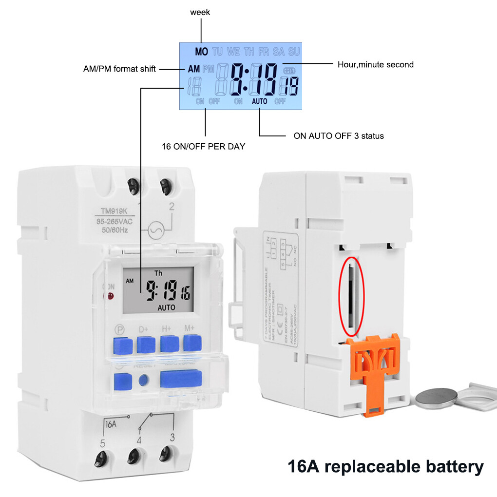 Time Switch Programmable Weekly LCD Relay Timer 12H/24H Adjustable Countdown Battery Operated Clock Water Heater