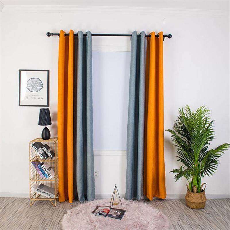 Thời Trang Màn 2 Màu Vải Lanh Màn Cách Nhiệt Polyester Spliced Rèm Cửa Với Grommet Cho Phòng Khách Nhà Bếp Phòng Ngủ