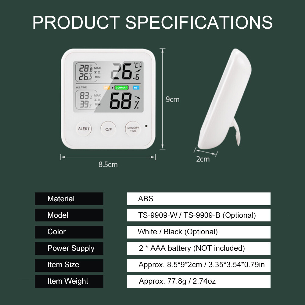 Smart Sensor Nhiệt Kế Từ Tính Có Độ Chính Xác Cao Máy Đo Độ Ẩm Nhiệt Kế Kỹ Thuật Số Với Màn Hình LCD ° C/° F Có Thể Chuyển Đổi Mọi Thời Gian/24 Giờ Chức Năng Nhắc Nhở Thoải Mái Độ Ẩm Nhiệt Độ Tối Thiểu Tối Đa