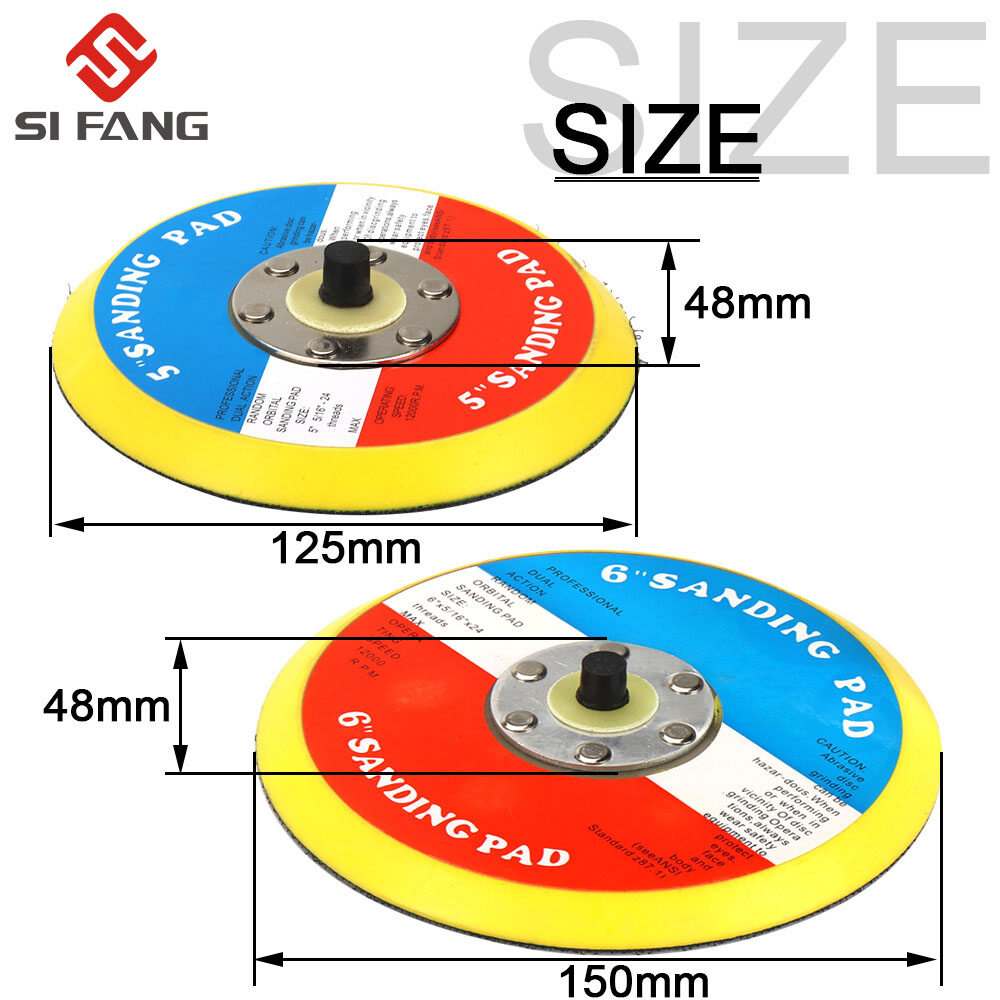 SI FANG 1/2/3/4/5/6 Inch Tấm Ốp Lưng Móc Và Vòng M6 Và 5/16 "-24 Miếng Đệm Lót Máy Đánh Bóng Không Khí, miếng Đánh Bóng Chà Nhám Quỹ Đạo Ngẫu Nhiên Tác Động Kép Bằng Khí Nén 12000 Vòng/phút