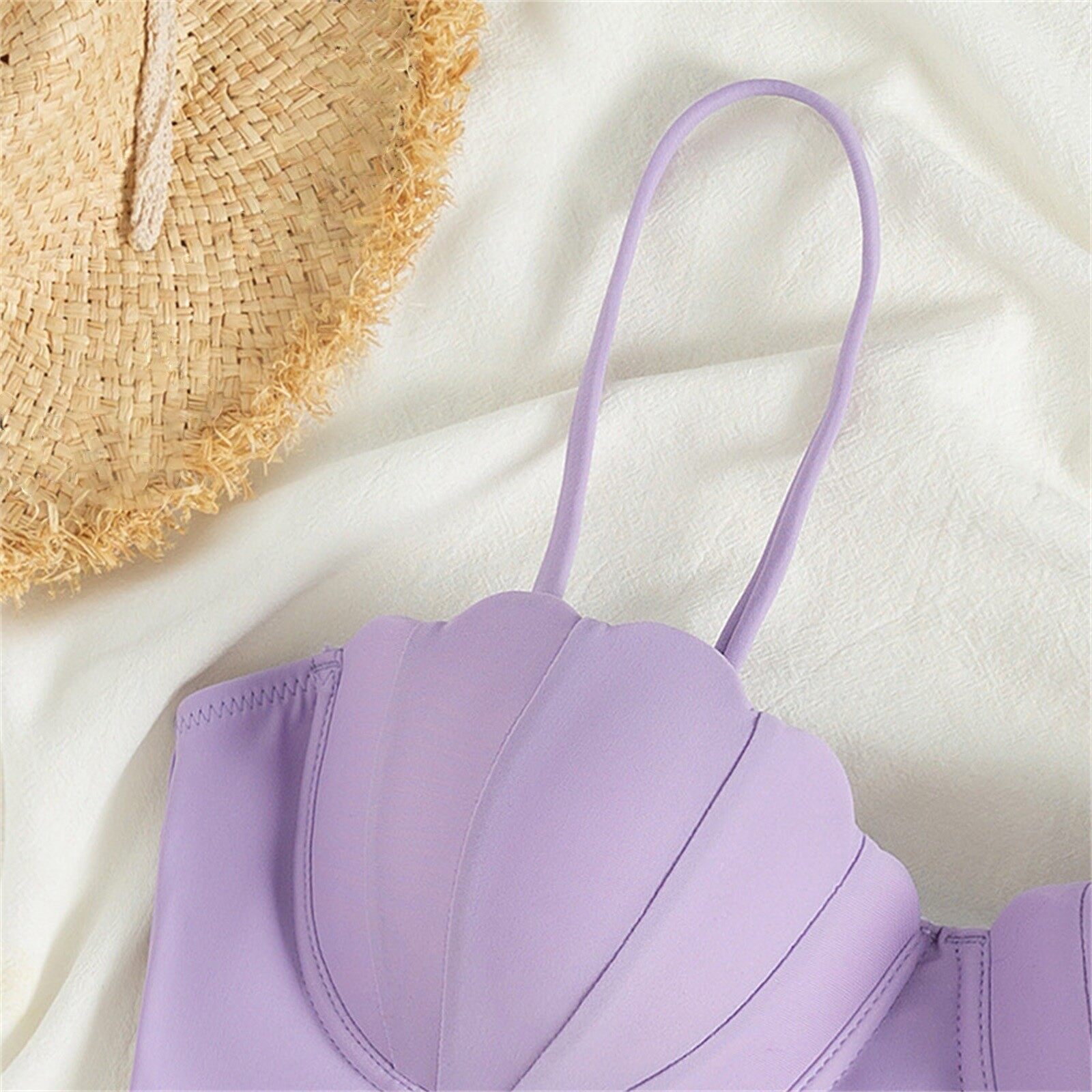 Strappy Seashell บิกินี่ Top Mermaid Swim Tops Push Up ชุดว่ายน้ำ Tops ...