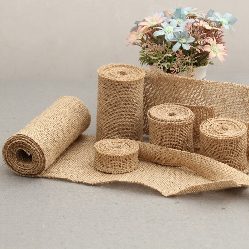 5m Roll Jute Burlap Rustic Hessian Ribbon Tape Strap Wedding Decor