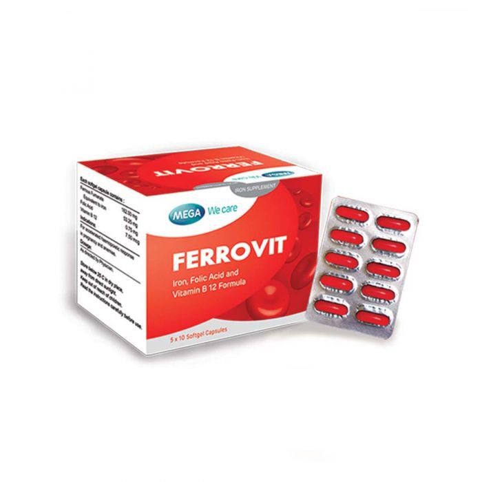 MEGA FERROVIT *IRON+FOLIC ACID+ VIT B12 50CAPSULES/BOX | Lazada