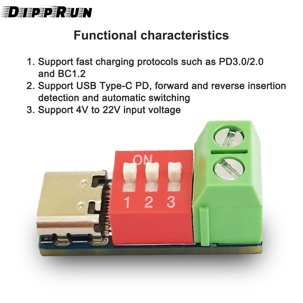 DIPPRUN Type-C PD Decoy Module QC Trigger 5V~20V DC Adjustable Voltage Power Module Dial Adjustment Voltage Fast Charging Decoy Module