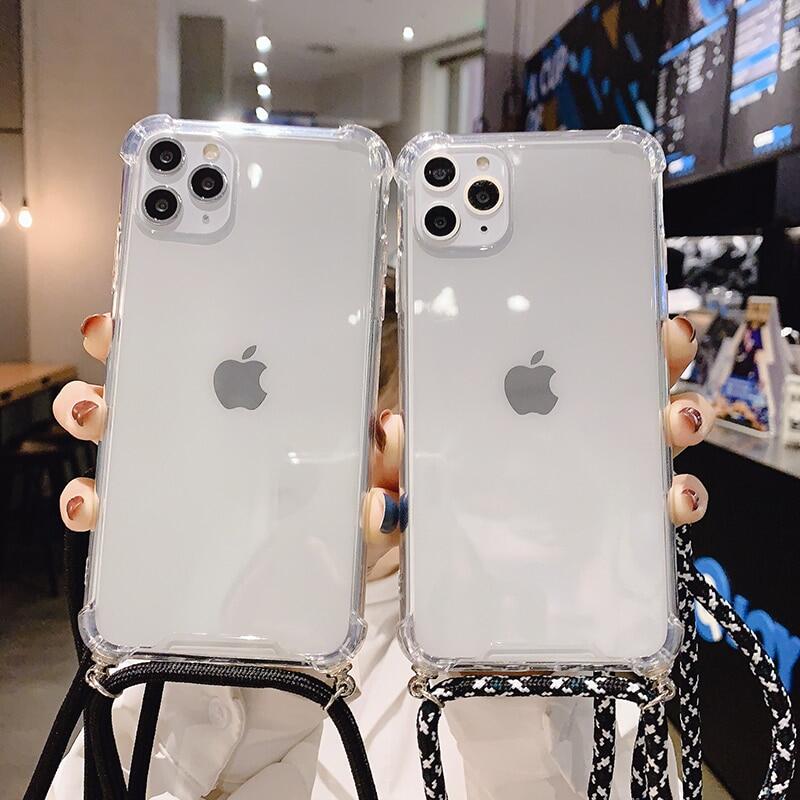New Strap Cord Chain Transparent Phone Case for IPhone 15 14 13 Pro Max 12 11 Pro XS Max XR X 7 8 6 6s Plus SE2 Carry Necklace Lanyard Clear Back Cover
