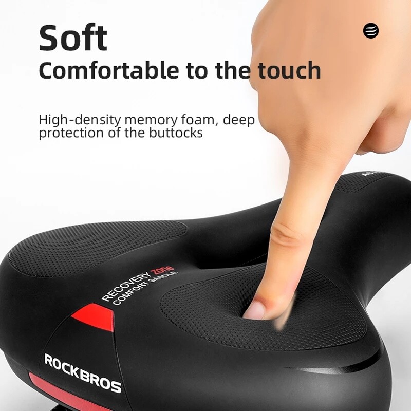 ROCKBROS Bike Saddle Bright Reflective PU Shockproof Bicycle Saddle Comfortable Non-Slip Leather Cushion Soft Cycling