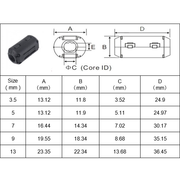 22 PCS 3.5mm/5mm/7mm/9mm Anti-interference Degaussing Ring Ferrite Ring Cable Clip Core Noise Suppressor Filter