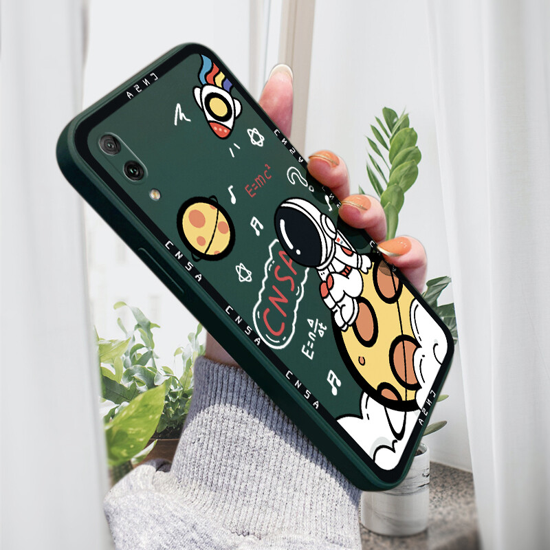 Jizetin Phone Case For Huawei Y7 Pro 2019 Y8P Y9 2019 Y9 Prime 2019 Y9S Soft Silicone Square Cartoon Space Astronauts Cat Full Cover Camera Protection Shockproof Case