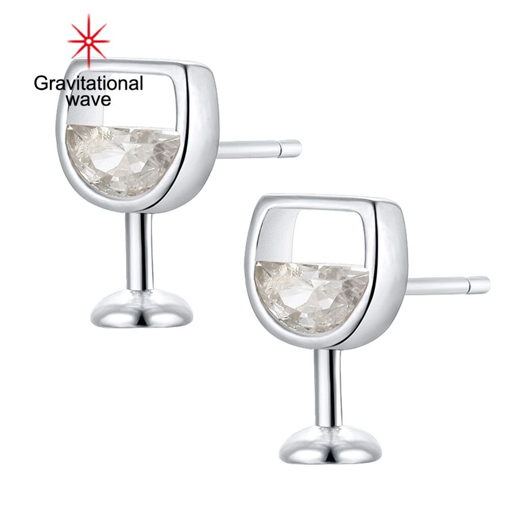 Gravitational wave Fashion Simple Women Hollow Wine Glass Cubic Zirconia Ear Stud Earrings Jewelry