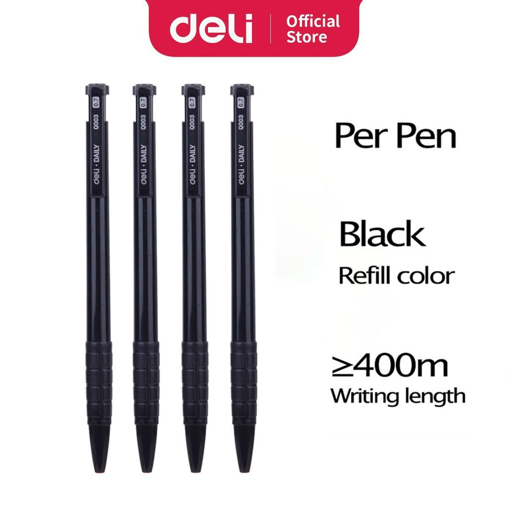 Deli Pen EQ00320 Retractable Ballpoint Pen Dry Fast Black Ball Point ...