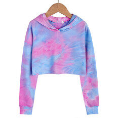 Trẻ Em Cô Gái Tuổi Teen Áo Hở Eo Tie-Dye Hoodies Tay Áo Dài Áo Thun Áo Nỉ