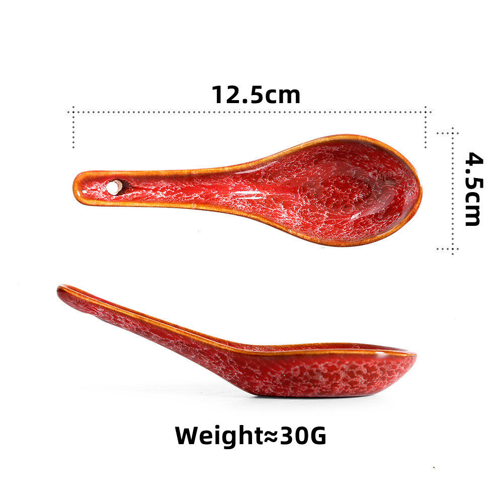 OMK Retro style ceramic soup spoon long handle
