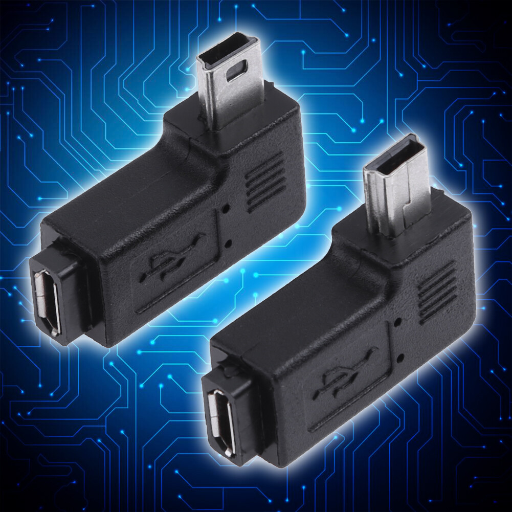 2 Chiếc Đầu Nối Chuyển Đổi Micro USB Cái Sang Mini USB Đực 90 Độ