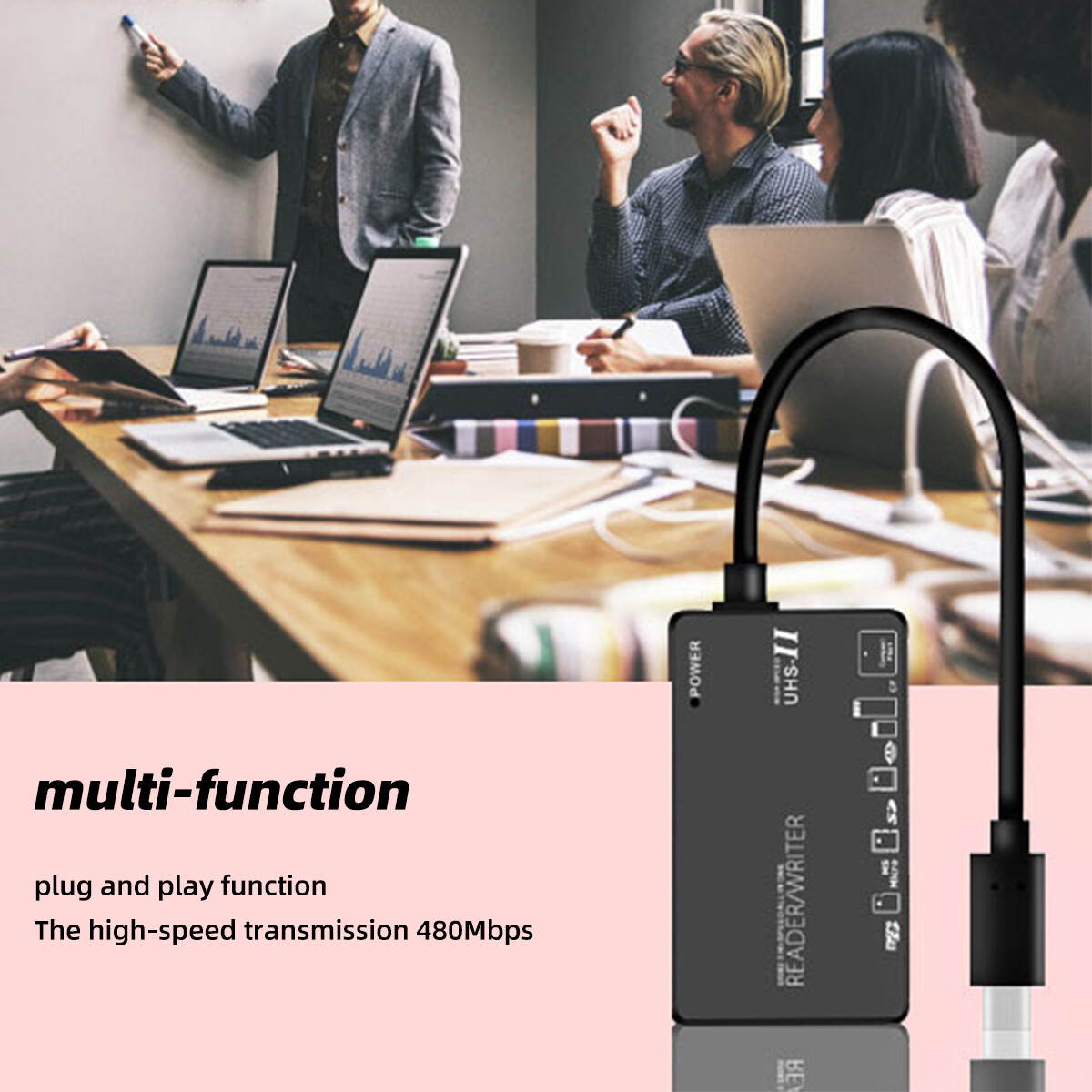 FONKEN 6 in 1 USB2.0/Type-C Card Reader Multi Function CF M2 MS XD SD TF Six Card Slot Camera Password Box Card Reader