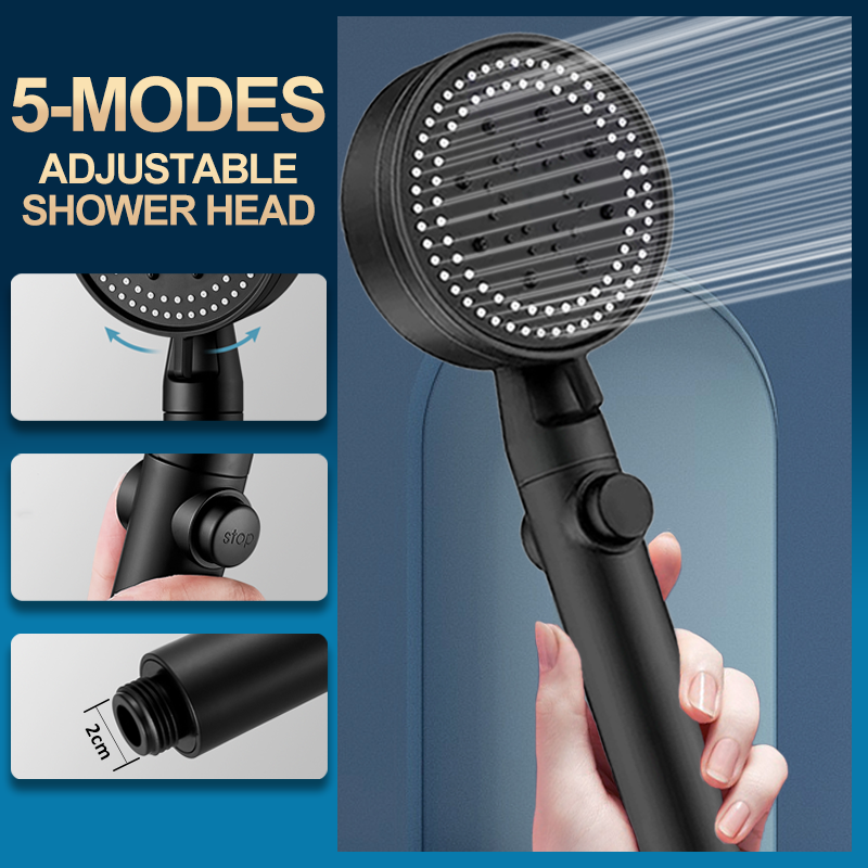 Adjustable Turbocharged Shower Head 5 Mode High Pressure Water Saving Bathroom Spray Nozzle One-Key Stop Water Shower Head Shower Head High Pressure Water Saving Shower Head Bathroom