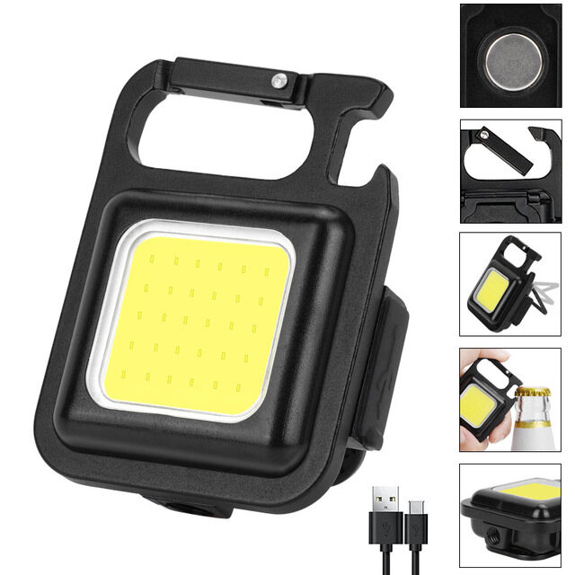 Mini Flashlight Rechargeable Glare COB Keychain Light USB Charging Emergency Lamps LED Work Light Portable Outdoor Camping Light Car Work Light