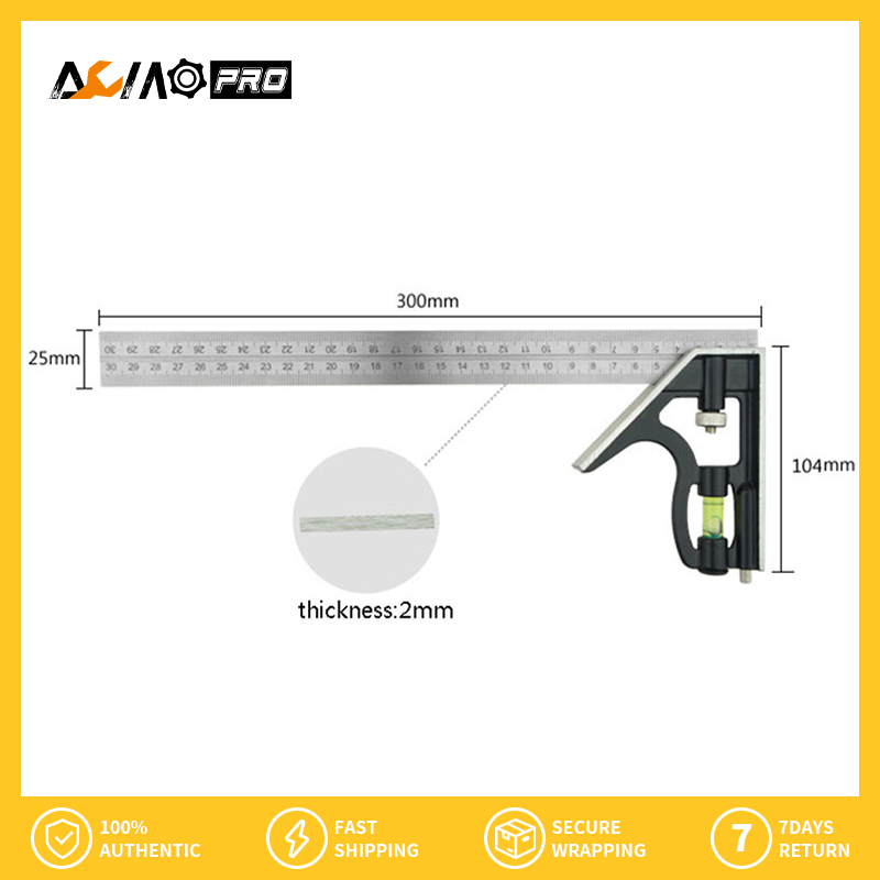 AumoPro 1 Chiếc Đồng Hồ 300Mm Điều Chỉnh Thước Kẻ Góc Vuông Kết Hợp Độ 45/90 Độ Với Ống Bọt Nước Thợ Mộc Đa Năng Công Cụ Đo Lường
