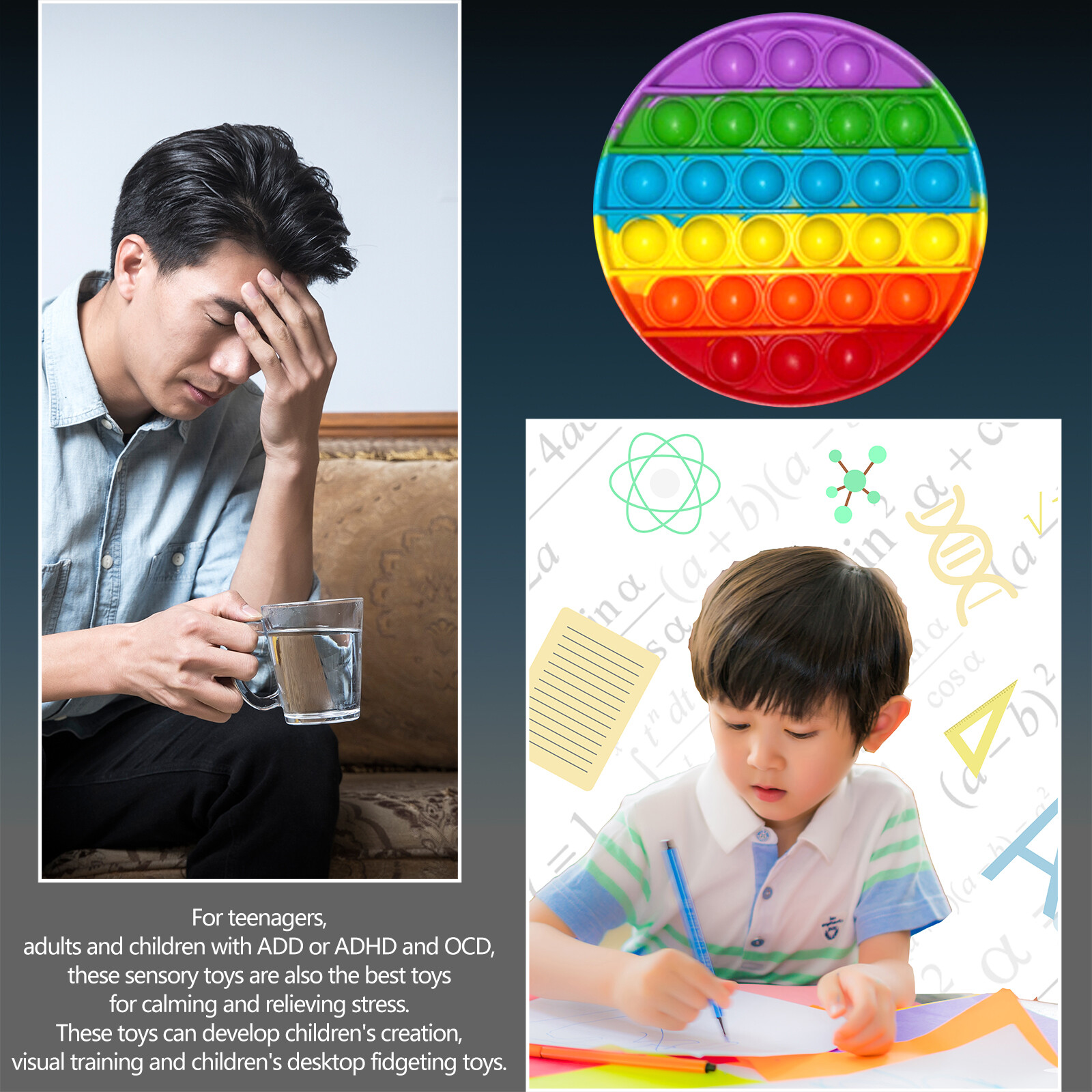 Fidget Toy Push Pop Bubble, Rainbow Stress Relieve for ADHD Autism Anxiety