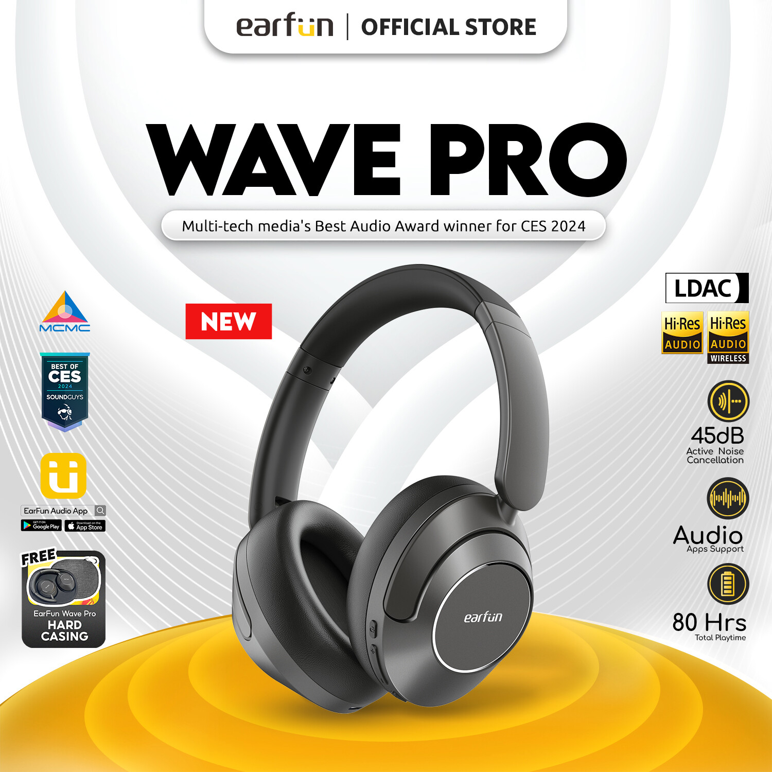 EarFun Wave Pro Wireless Bluetooth Headphones with LDAC Codec High