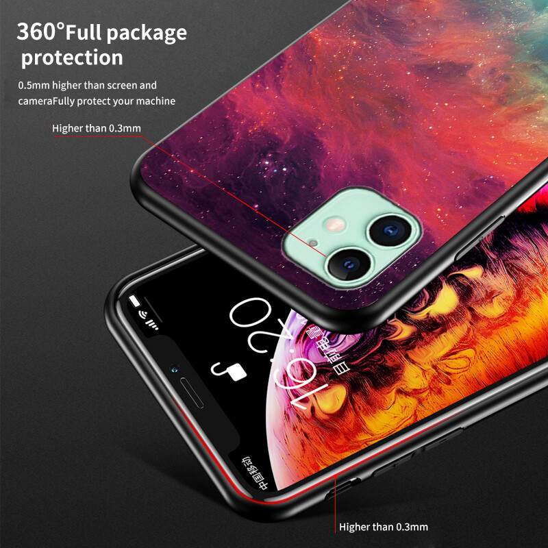 For iPhone 11 Case iPhone11 Starry Sky Tempered Glass Hard Phone Case Casing Shockproof Back Cover