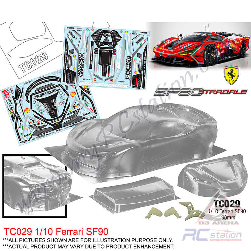 Team C Clear Body Shell TC029 1/10 Ferrari SF90 (Width 190mm