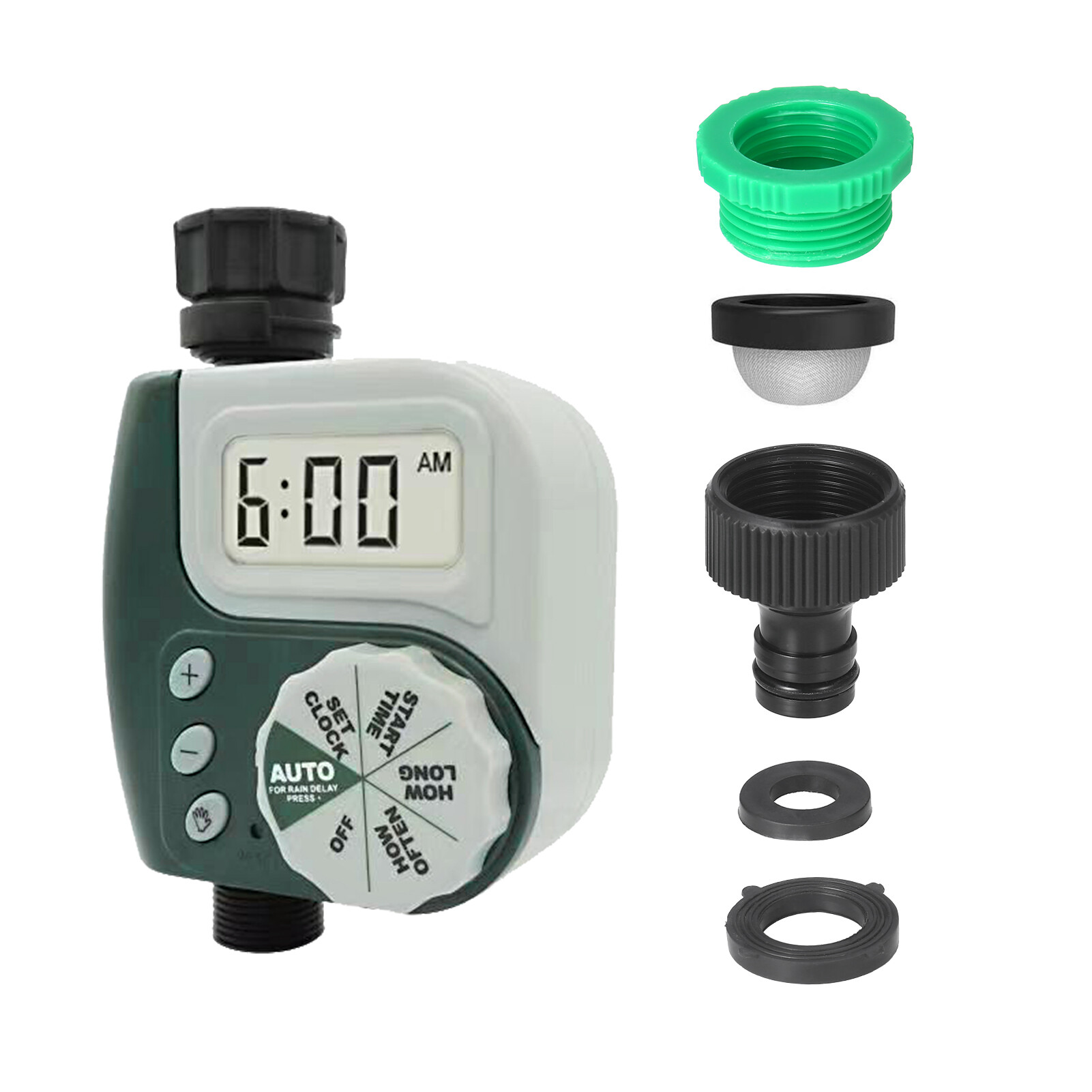 KKmoon Automatic Water Timer Outdoor Garden Irrigation Controller 1-Outlet Programmable Hose Faucet Timer Garden Automatic Watering Device without B-attery Green