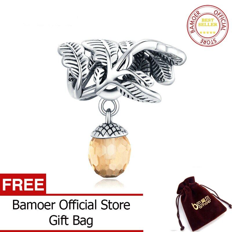 BAMOER Genuine 925 Sterling Silver CZ Lucky Pine Cone Original Oxidized silver Charm for Brand DIY Jewelry Make BSC336