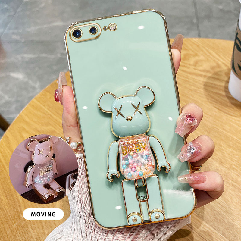 YBD 3D Candy Bear Bracket Phone Case For iPhone 6 6S Plus 7 Plus 8 Plus SE2020 iPhone X XS Max XR High End Soft Silicone Material(Bracket Can Rotate)