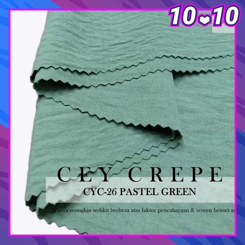 0.5m Cey Crepe HiQuality Crushed Ironless Kain Pasang Plain Bidang 60