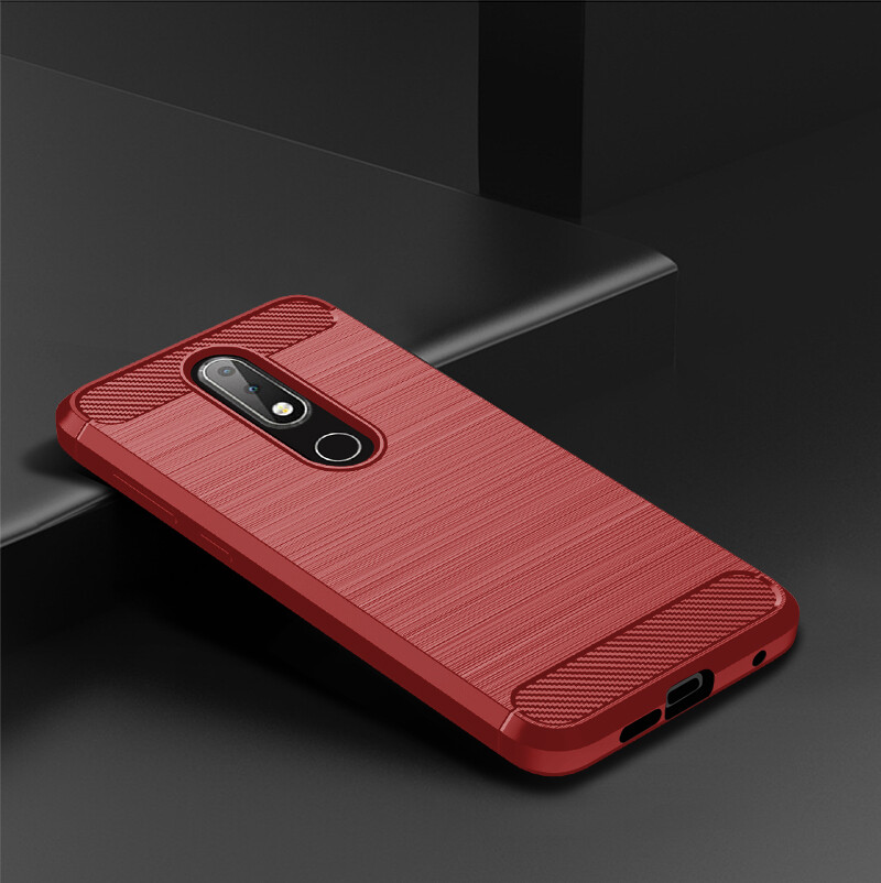 Nokia 6.1 Plus Case Nokia6.1Plus Carbon Fiber TPU Soft Silicone Back Cover Armor Phone Case Casing
