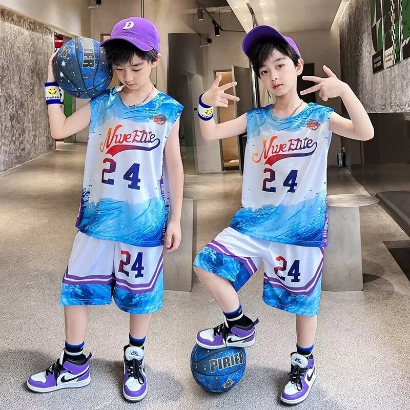 IQANGEL Children's basketball suit quick-drying suit sleeveless summer vest boy handsome middle and big boy sports jersey thin style