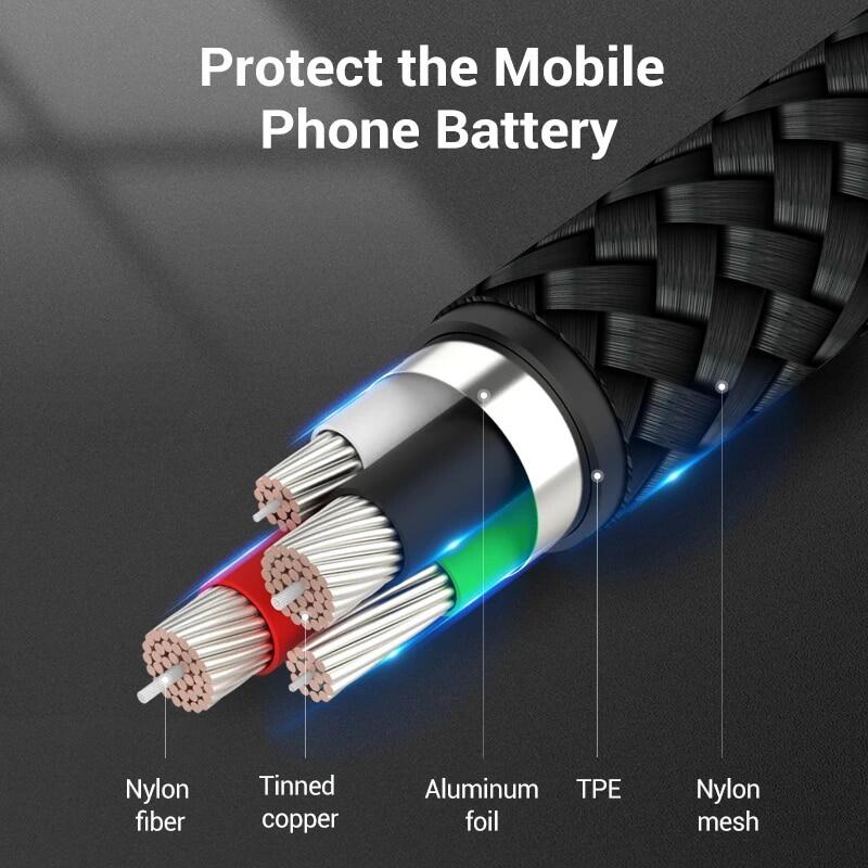USB HD Cable 1M/3M Data Sync USB Charger Cable For Android Phone Nylon Braided Microusb Cables